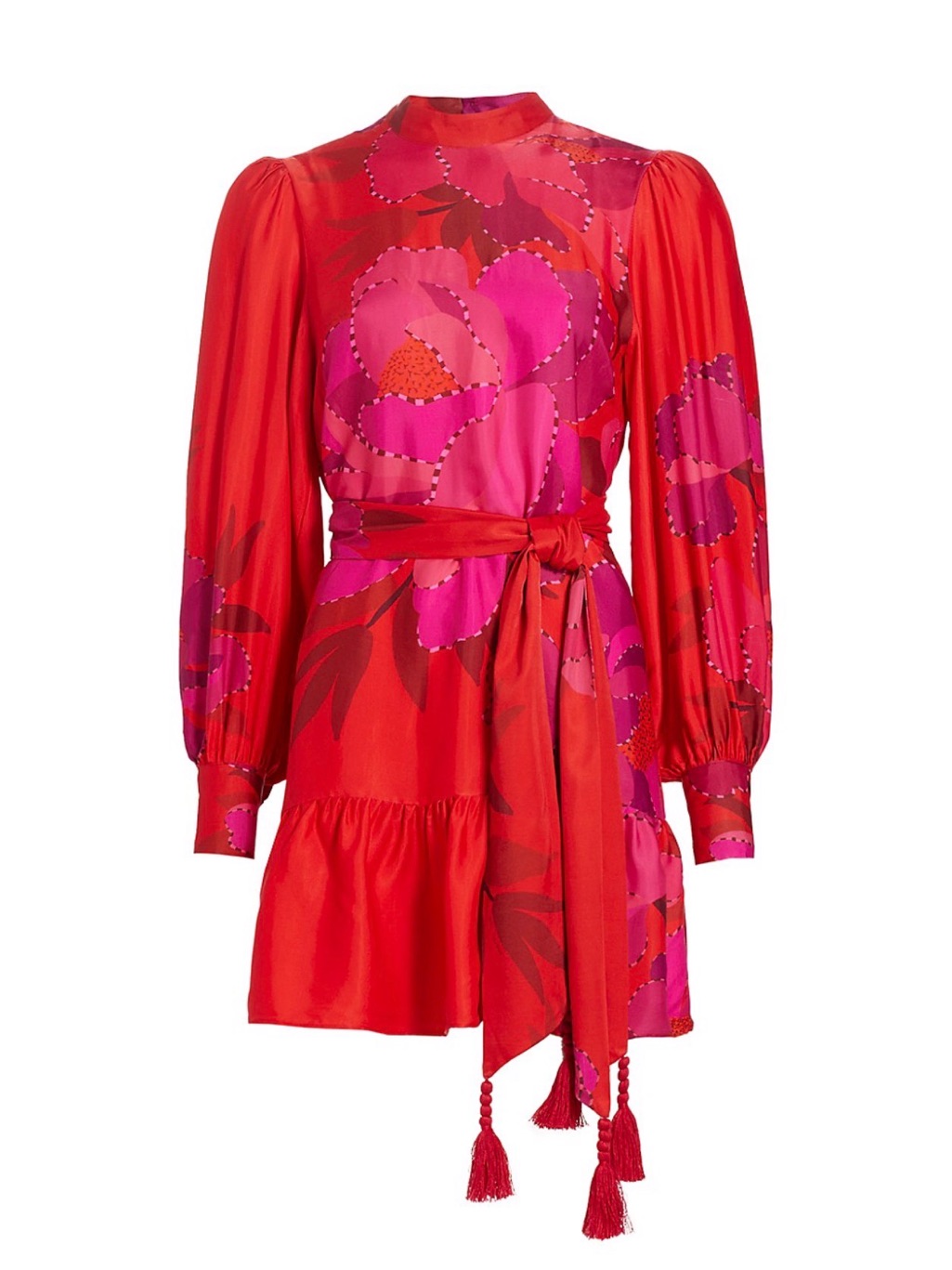 Farm Rio Red & Pink Floral Long-Sleeve Tie-Waist Dress